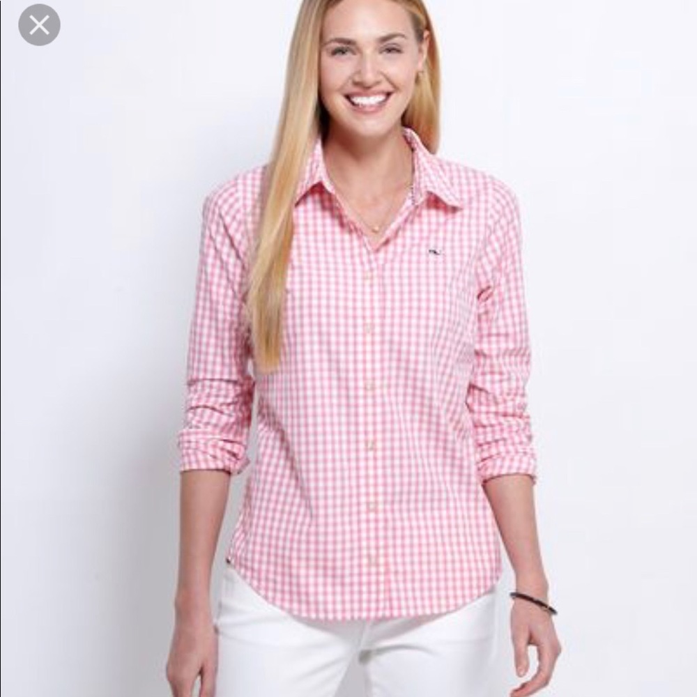 Vineyard Vines Pink Gingham Button-Down Blouse
